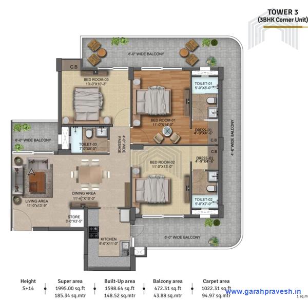 3 BHK Luxury Flat Corner