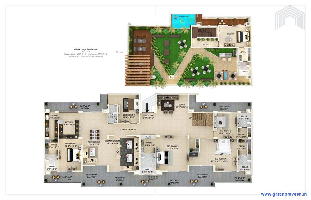 6 BHK Large Luxury Penthouse