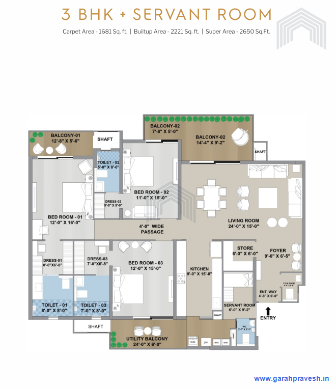 3+1 BHK | 2650S qft |2.27cr