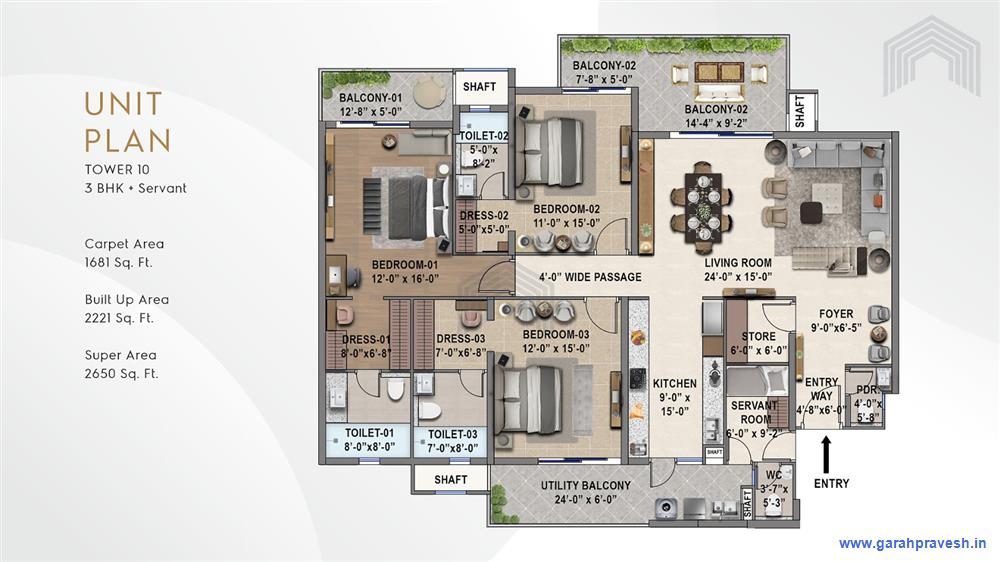 3+1 BHK | 2650S qft |2.27cr